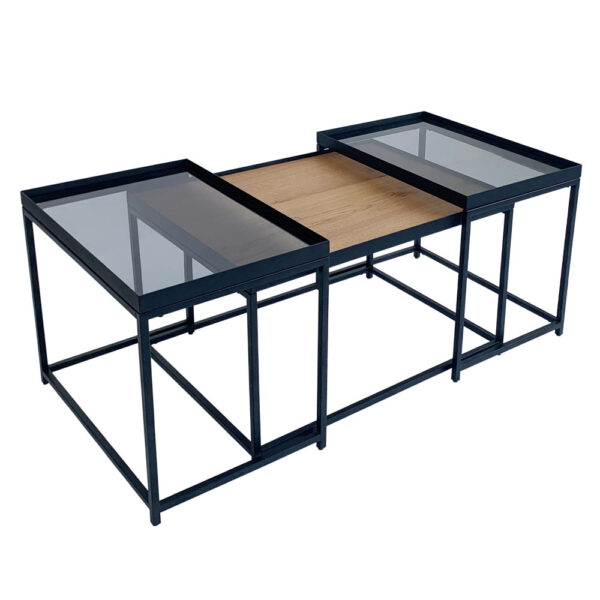 HARMONICA COFFEE TABLE SET 3ΤΕΜ ΦΥΣΙΚΟ ΦΙΜΕ ΜΑΥΡΟ 75x55x44 04-0972 - Image 5