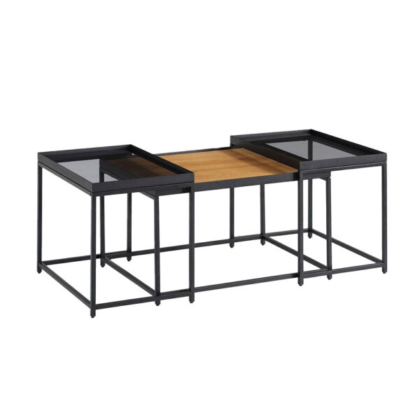 HARMONICA COFFEE TABLE SET 3ΤΕΜ ΦΥΣΙΚΟ ΦΙΜΕ ΜΑΥΡΟ 75x55x44 04-0972 - Image 6