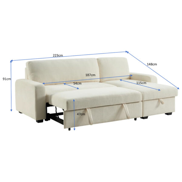 TRESOR ΚΑΝΑΠΕΣ ΚΡΕΒΑΤΙ ΓΩΝΙΑ ΑΝΑΣΤΡΕΨΙΜΗ OFF WHITE 223x145x91cm 70-0452 - Image 5
