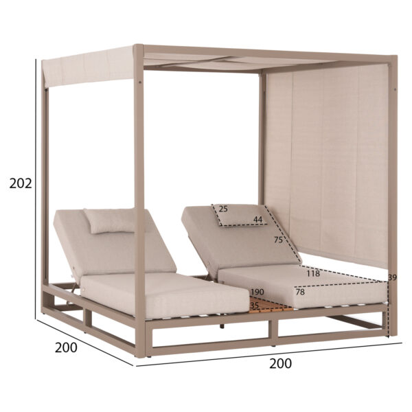 ΔΙΠΛΗ ΞΑΠΛΩΣΤΡΑ ΑΛΟΥΜΙΝΙΟΥ ΠΑΡΑΛΙΑΣ ΜΕ ΣΚΙΑΣΤΡΟ GALLANT HM6097.04 ΚΑΠΟΥΤΣΙΝΟ 2x2x2μ - Image 2