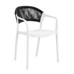 DONNA Πολυθρόνα-Pro Στοιβαζόμενη, PP-UV Άσπρο, Rope Wicker Μαύρο 57x55x79cm