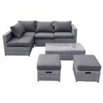 BALI Set Μέταλλο - Wicker: Τραπέζι+ 2θ Καναπέ+ 2 Σκαμπό+ 2 καθίσματα, Απόχρωση Γκρι Table:100x50x30cm Set 6 Seats - Image 4