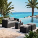 JAKARTA Set Σαλόνι Κήπου K/D, Πολυμορφικό 5τ, Μέταλλο-Wicker Μαύρο, Μαξιλάρια Γκρι 2 Πολυθρ+2 Σκαμπό+1 Τραπεζάκι - Image 2