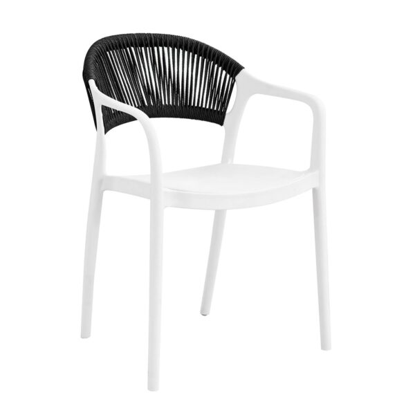 DONNA Πολυθρόνα-Pro Στοιβαζόμενη, PP-UV Άσπρο, Rope Wicker Μαύρο 57x55x79cm - Image 2