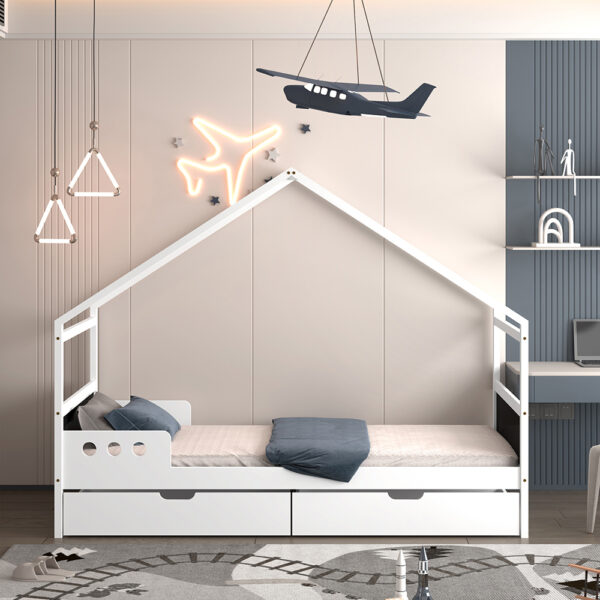 ΚΡΕΒΑΤΙ ΠΑΙΔΙΚΟ ΜΕ ΣΥΡΤΑΡΙΑ HOUSER HM741.01 τ.MONTESSORI ΞΥΛΟ ΠΕΥΚΟ ΛΕΥΚΟ-190x90εκ - Image 4