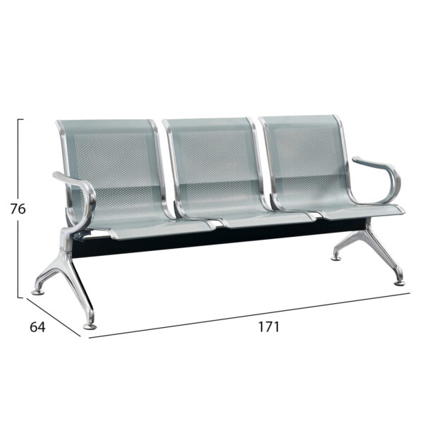 ΚΑΘΙΣΜΑ ΑΝΑΜΟΝΗΣ Τ. ΑΕΡΟΔΡΟΜΙΟΥ 3ΘΕΣΙΟ AVIATOR HM18399 ΜΕΤΑΛΛΟ MESH ΓΚΡΙ 171x64x76Υ - Image 2