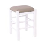 ΤΑΒΕΡΝΑΣ Σκαμπό Βοηθητικό, Οξιά Βαφή Εμποτισμός Λάκα Άσπρο, Κάθισμα Pu Cappuccino 35x35x51cm - Image 2