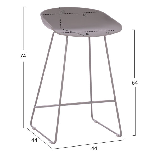 ΣΚΑΜΠΟ ΜΠΑΡ NAILA HM9299.10 ΓΚΡΙ ΜΕΣΑΙΟΥ ΥΨΟΥΣ 44x44x74Yεκ. - Image 2