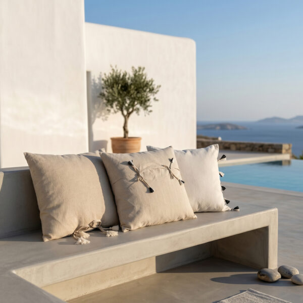 AMMOS 2 ΔΙΑΚΟΣΜΗΤΙΚΟ ΜΑΞΙΛΑΡΙ 50x50cm ΥΦΑΣΜΑ ΛΕΥΚΟ ΜΠΕΖ ΒΑΜΒΑΚΙ 019632 - Image 5