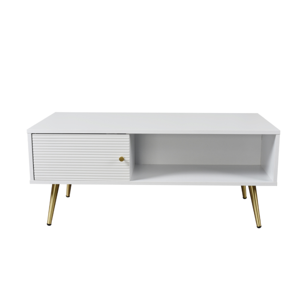 04-0658-9lxSx-first-_1 ZIZEL COFFEE TABLE 1ΠΟΡΤΑ ΛΕΥΚΟ ΜΕ PATTERN ΧΡΥΣΟ 100x50x42cm 04-0658 - Image 1