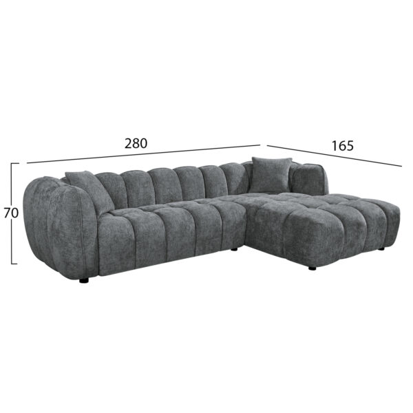 ΚΑΝΑΠΕΣ ΓΩΝΙΑ (ΔΕΞΙΑ) LYKKE HM3326.01R ΓΚΡΙ ΥΦΑΣΜΑ 280x89-165(η γωνία)x70Υεκ - Image 2