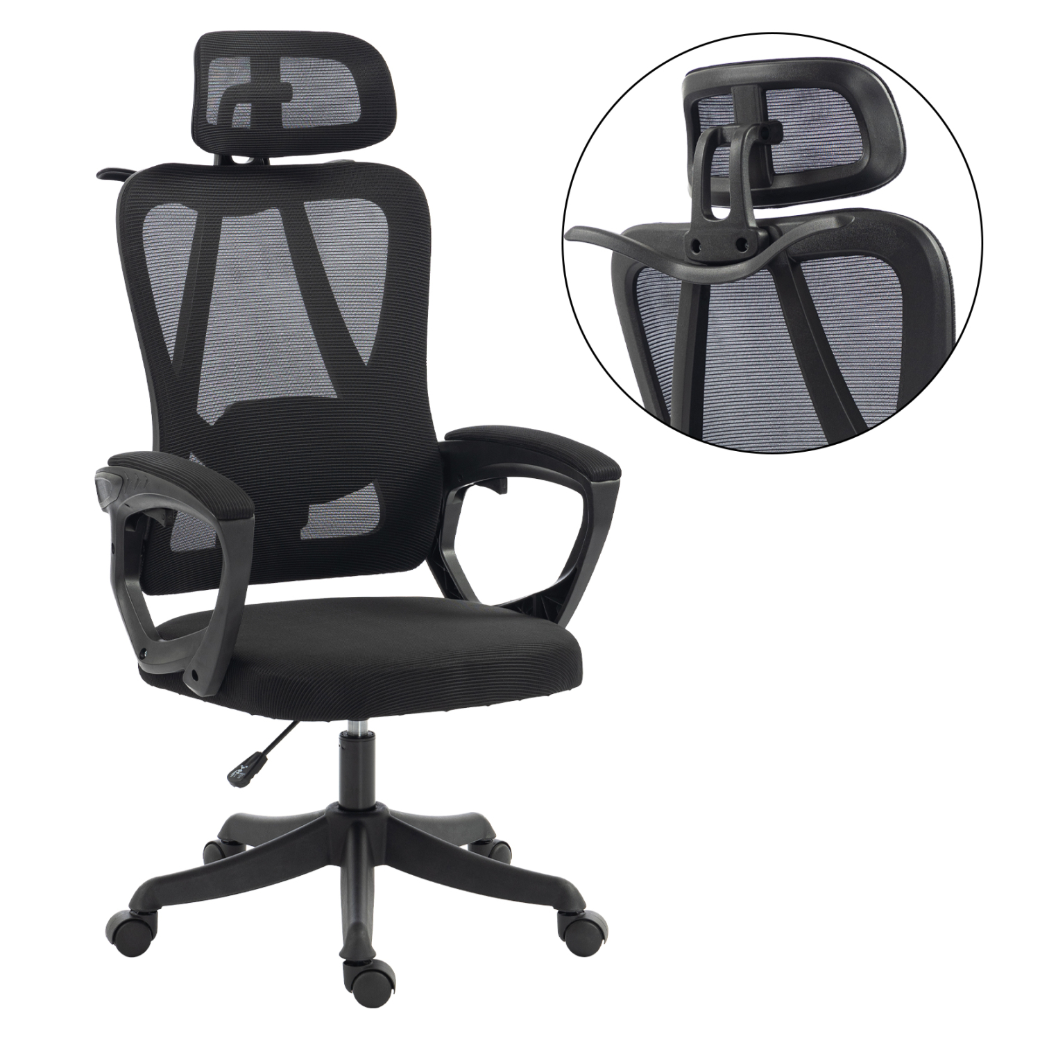 HM1224.01 ΚΑΡΕΚΛΑ ΓΡΑΦΕΙΟΥ FRANTIC HM1224.01 ΜΑΥΡO MESH & ΠΟΛΥΠΡΟΠΥΛΕΝΙΟ 60x60x134Υεκ - Image 1