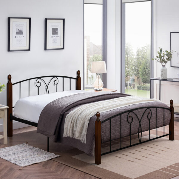 ΚΡΕΒΑΤΙ ΔΙΠΛΟ SUZIE HM585 ΓΙΑ ΣΤΡΩΜΑ 150x200 εκ. ΜΕΤΑΛΛΟ RUBBERWOOD - Image 2