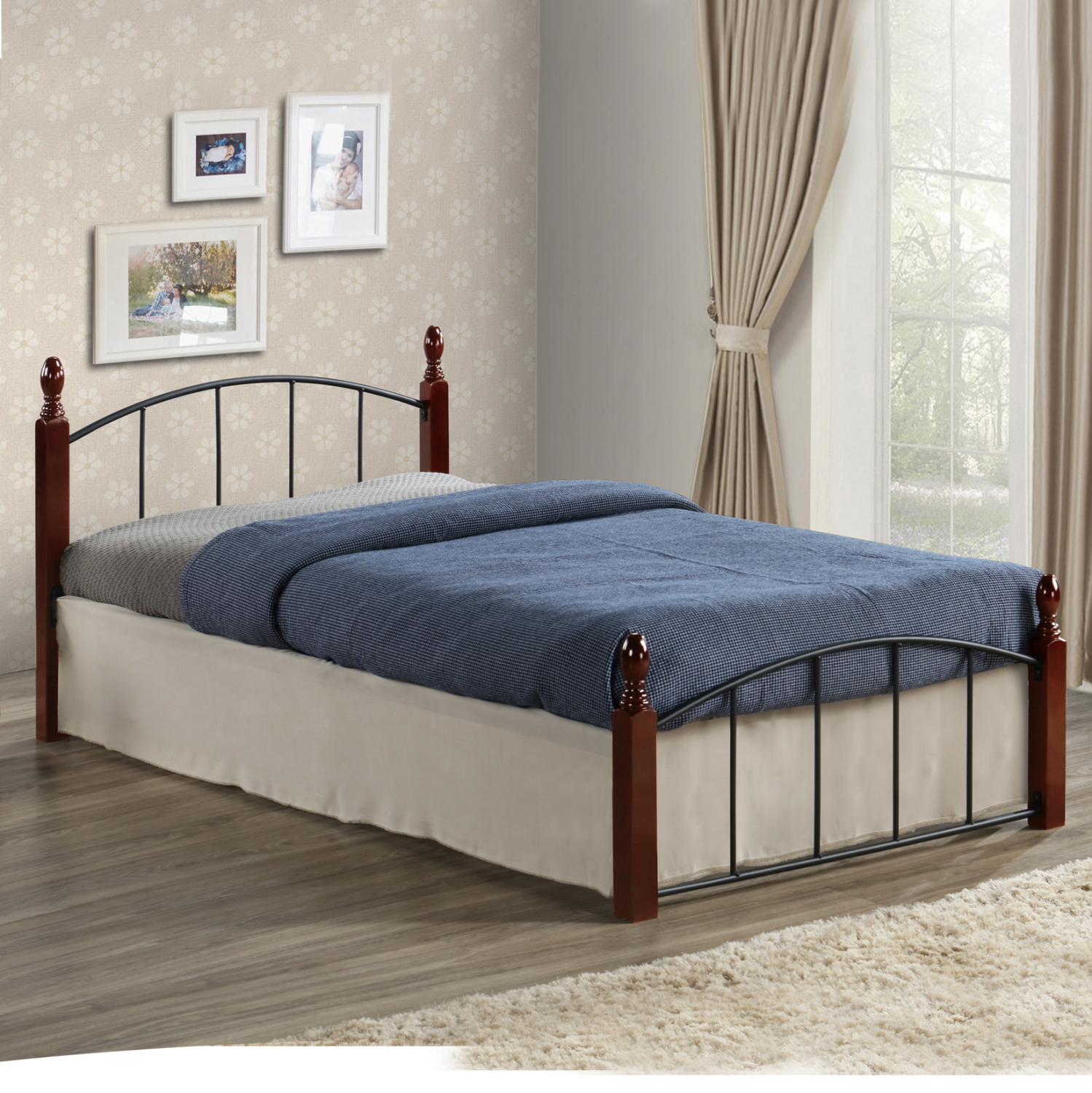 HM381 ΚΡΕΒΑΤΙ MAKAI ΜΕΤΑΛΛΟ RUBBERWOOD ΚΑΡΥΔΙ--ΓΙΑ ΣΤΡΩΜΑ 90X190 HM381 - Image 1