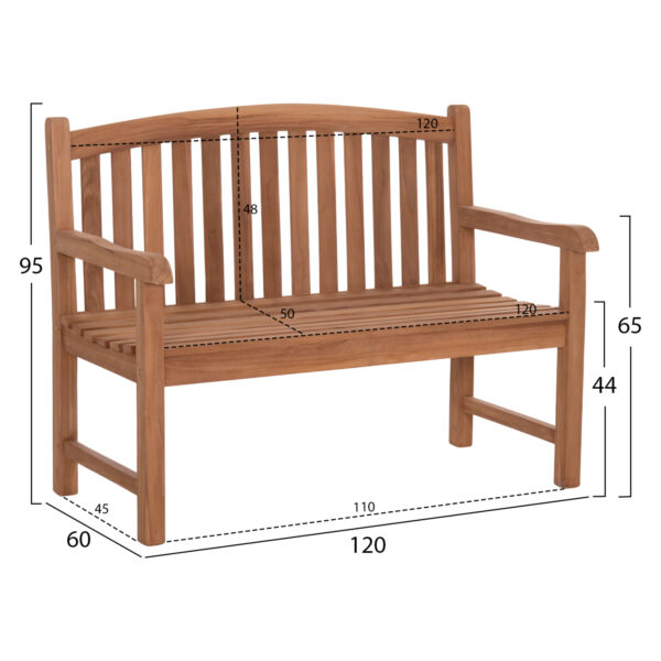 ΠΑΓΚΑΚΙ ΚΗΠΟΥ 2ΘΕΣΙΟ ELENA HM6651 ΞΥΛΟ TEAK--ΦΥΣΙΚΟ 120x60x95Υεκ. - Image 2