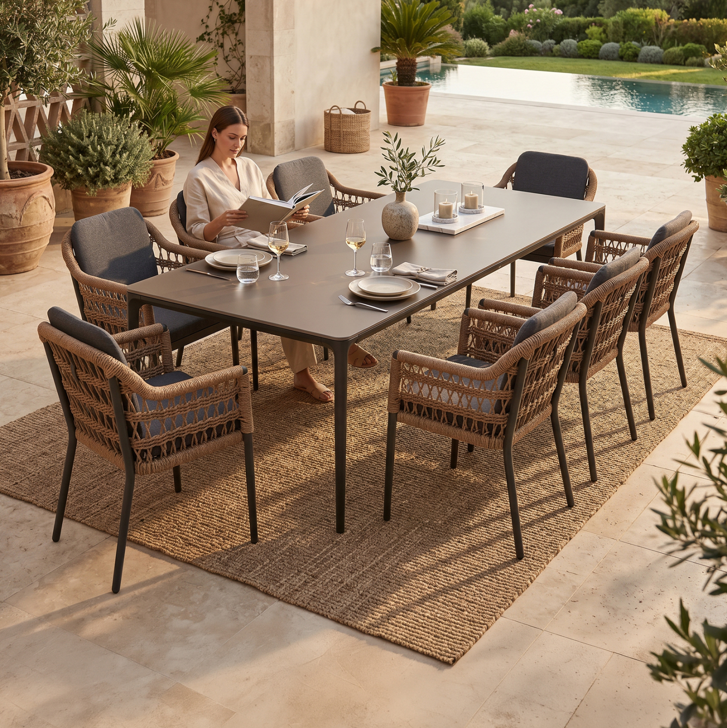 HM10865.01 ΣΕΤ ΤΡΑΠΕΖΑΡΙΑΣ 9ΤΜΧ STAD HM10865.01 ΓΚΡΙ ΑΛΟΥΜΙΝΙΟ-SINTERED STONE TOP-OLEFIN - Image 1