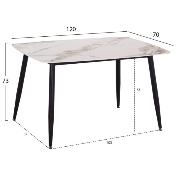 ΤΡΑΠΕΖΙ RAVEN HM9854.04 ΚΕΡΑΜΙΚΟ TOP ΜΕ ΟΨΗ ΜΑΡΜΑΡΟΥ τ.CALACATTA 120x70x73Υεκ. - Image 2