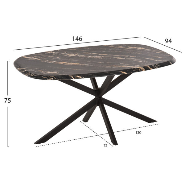 ΤΡΑΠΕΖΙ ΟΒΑΛ RODDEN HM11903.02 ΜΕ WERZALIT BLACK/GOLD MARBLE-ΜΑΥΡΗ ΒΑΣΗ 146x94x75Υεκ - Image 2