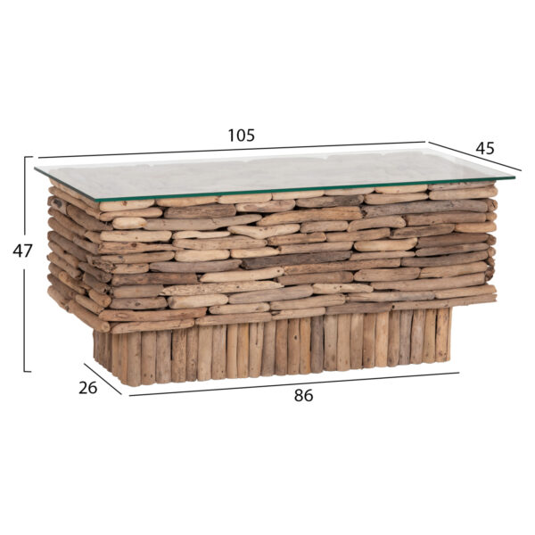 ΤΡΑΠΕΖΙ ΣΑΛΟΝΙΟΥ ΟΡΘΟΓΩΝΙΟ SPARROW HM18366 DRIFTWOOD--ΓΥΑΛΙ 105x45x47Υεκ. - Image 2