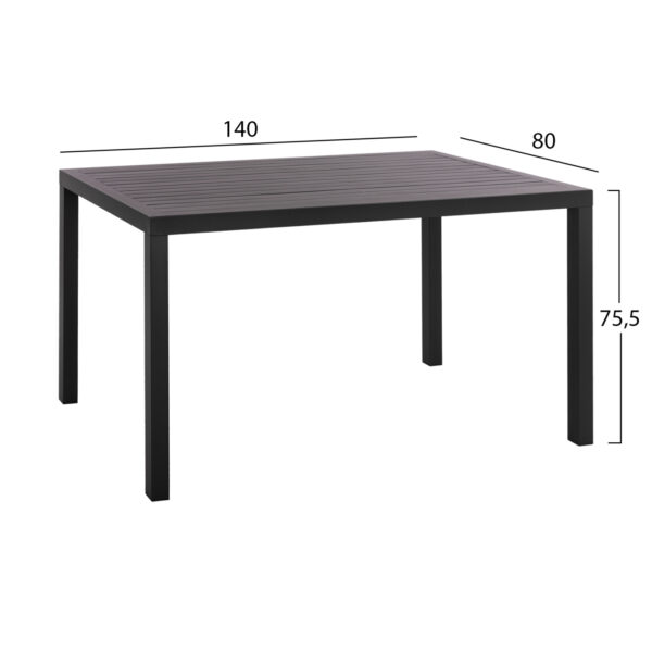 ΤΡΑΠΕΖΙ ΤΡΑΠΕΖΑΡΙΑΣ ΑΛΟΥΜΙΝΙΟΥ SAHIRA HM5571.02 ΑΝΘΡΑΚΙ 140Χ80X75,5Υεκ. - Image 2
