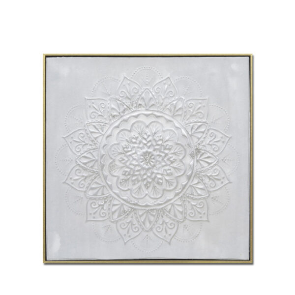 ROZETA ΠΙΝΑΚΑΣ ΔΙΑΚΟΣΜΗΣΗΣ 62x62x5cm ΚΑΜΒΑΣ ΛΕΥΚΟ ΧΡΥΣΟ ΞΥΛΟ 016281 - Image 3