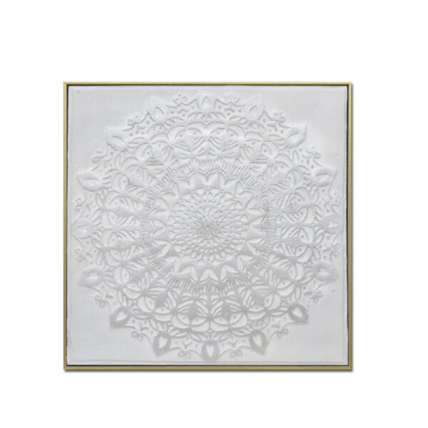 MANDALA ΠΙΝΑΚΑΣ ΔΙΑΚΟΣΜΗΣΗΣ 62x62x5cm ΚΑΜΒΑΣ ΛΕΥΚΟ ΧΡΥΣΟ ΞΥΛΟ 016282 - Image 2
