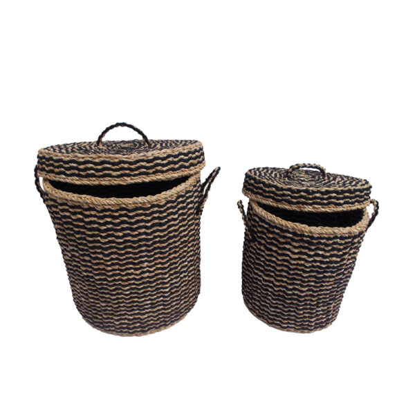 DAMAN ΚΑΛΑΘΙ ΜΕ ΚΑΠΑΚΙ SET 2ΤΜΧ 44x44x45cm SEAGRASS ΦΥΣΙΚΟ ΜΑΥΡΟ 021996 - Image 3