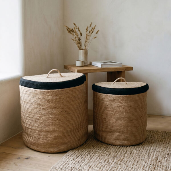 GOLU ΚΑΛΑΘΙ ΜΕ ΚΑΠΑΚΙ SET 2ΤΜΧ 40x40x40cm SEAGRASS ΦΥΣΙΚΟ ΜΑΥΡΟ 022008 - Image 6