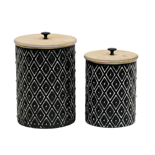 CRUSE ΚΟΥΤΙ ΑΠΟΘΗΚΕΥΣΗΣ SET 2ΤΜΧ 19x19x28cm ΜΕΤΑΛΛΟ ΜΑΥΡΟ ΦΥΣΙΚΟ ΞΥΛΟ 023451 - Image 2