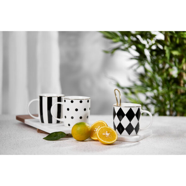 JOLIE ROMBUS ΚΟΥΠΑ 9x9x9cm NEW BONE CHINA ΛΕΥΚΟ ΜΑΥΡΟ ΧΡΥΣΟ 028835 - Image 3