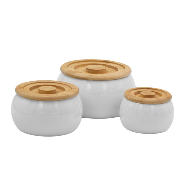 CURVE ΔΟΧΕΙΟ ΑΠΟΘΗΚΕΥΣΗΣ ΜΕ ΚΑΠΑΚΙ SET 3ΤΜΧ 16x16x23cm ΠΟΡΣΕΛΑΝΗ ΛΕΥΚΟ ΦΥΣΙΚΟ BAMBOO 030005 - Image 3