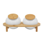 CURVE ΔΟΧΕΙΟ ΑΠΟΘΗΚΕΥΣΗΣ ΜΕ ΚΑΠΑΚΙ SET 2ΤΜΧ 33x16x13cm ΠΟΡΣΕΛΑΝΗ ΛΕΥΚΟ ΦΥΣΙΚΟ BAMBOO 030006 - Image 2