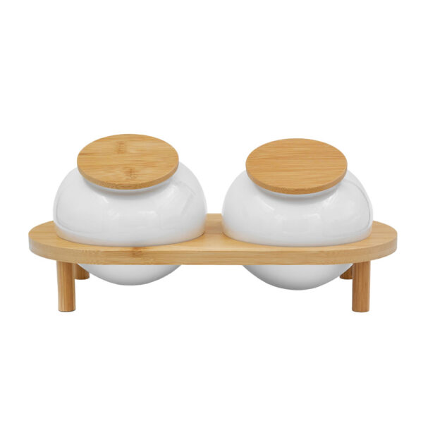 CURVE ΔΟΧΕΙΟ ΑΠΟΘΗΚΕΥΣΗΣ ΜΕ ΚΑΠΑΚΙ SET 2ΤΜΧ 33x16x13cm ΠΟΡΣΕΛΑΝΗ ΛΕΥΚΟ ΦΥΣΙΚΟ BAMBOO 030006 - Image 2