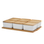 CURVE ΔΟΧΕΙΟ ΑΠΟΘΗΚΕΥΣΗΣ ΜΕ ΚΑΠΑΚΙ SET 6ΤΜΧ 30x19x7cm ΠΟΡΣΕΛΑΝΗ ΛΕΥΚΟ ΦΥΣΙΚΟ BAMBOO 030008 - Image 2