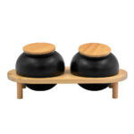 CURVE ΔΟΧΕΙΟ ΑΠΟΘΗΚΕΥΣΗΣ ΜΕ ΚΑΠΑΚΙ SET 2ΤΜΧ 33x16x13cm ΠΟΡΣΕΛΑΝΗ ΜΑΥΡΟ ΦΥΣΙΚΟ BAMBOO 030027 - Image 2