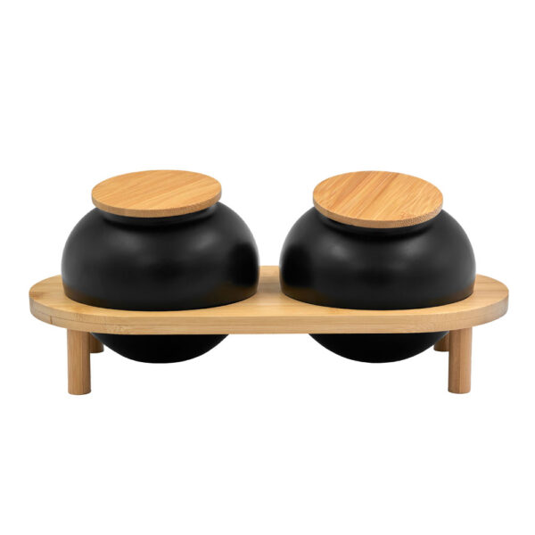 CURVE ΔΟΧΕΙΟ ΑΠΟΘΗΚΕΥΣΗΣ ΜΕ ΚΑΠΑΚΙ SET 2ΤΜΧ 33x16x13cm ΠΟΡΣΕΛΑΝΗ ΜΑΥΡΟ ΦΥΣΙΚΟ BAMBOO 030027 - Image 2