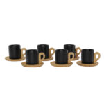 NORDIC ΚΟΥΠΑ ESPRESSO SET 6ΤΜΧ 29x21x7cm ΠΟΡΣΕΛΑΝΗ ΜΑΥΡΟ ΦΥΣΙΚΟ BAMBOO 030033 - Image 4
