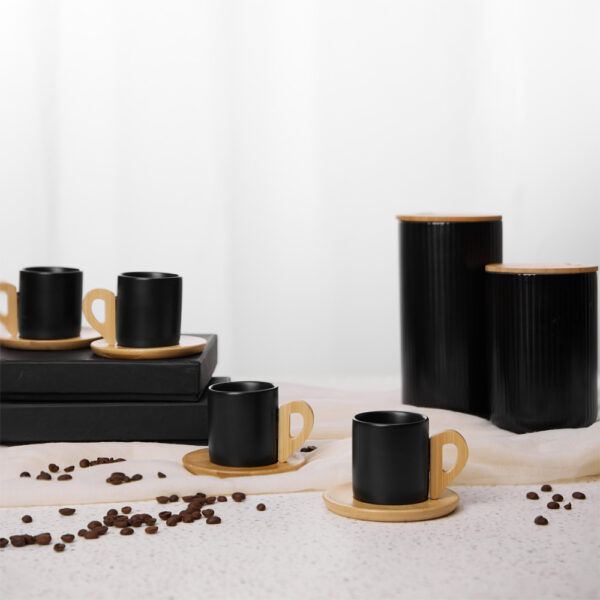 NORDIC ΚΟΥΠΑ ESPRESSO SET 6ΤΜΧ 29x21x7cm ΠΟΡΣΕΛΑΝΗ ΜΑΥΡΟ ΦΥΣΙΚΟ BAMBOO 030033 - Image 5