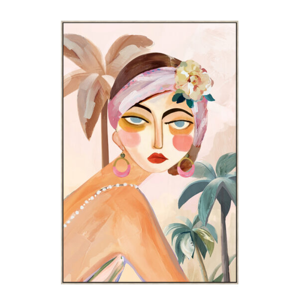 TROPICAL LADY ΠΙΝΑΚΑΣ ΔΙΑΚΟΣΜΗΣΗΣ 60x90x5cm ΚΑΜΒΑΣ ΠΟΛΥΧΡΩΜΟ ΞΥΛΟ ΦΥΣΙΚΟ 030525 - Image 2