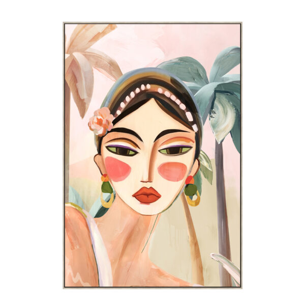 TROPICAL LADY ΠΙΝΑΚΑΣ ΔΙΑΚΟΣΜΗΣΗΣ 60x90x5cm ΚΑΜΒΑΣ ΠΟΛΥΧΡΩΜΟ ΞΥΛΟ ΦΥΣΙΚΟ 030526 - Image 2