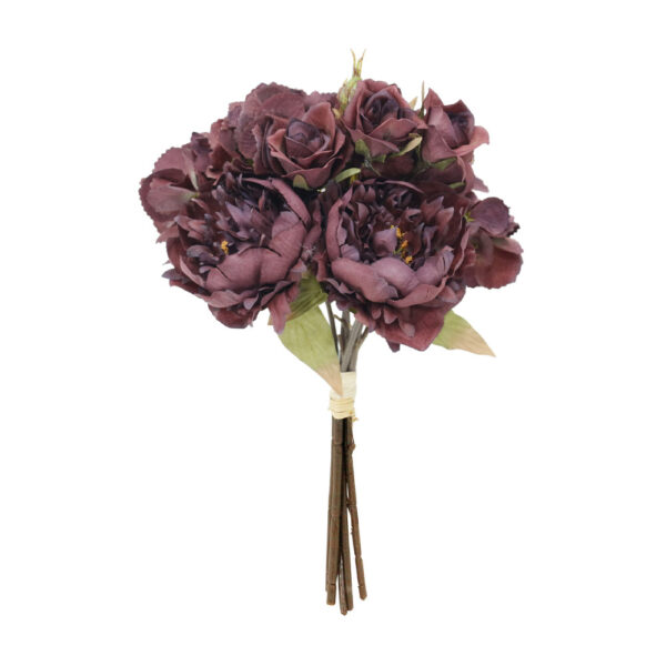 PEONY ΛΟΥΛΟΥΔΙ ΤΕΧΝΗΤΟ ΜΠΟΥΚΕΤΟ 30cm ΥΦΑΣΜΑ ΜΩΒ ΠΡΑΣΙΝΟ PVC 030759 - Image 3
