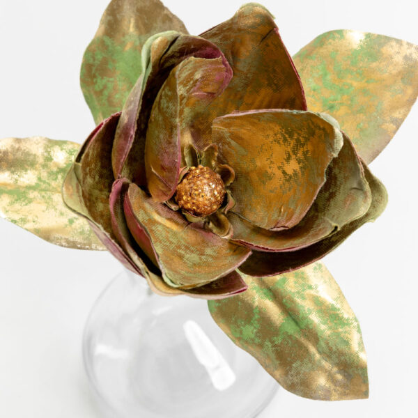 MAGNOLIA ΛΟΥΛΟΥΔΙ ΤΕΧΝΗΤΟ 58cm ΥΦΑΣΜΑ ΠΡΑΣΙΝΟ ΧΡΥΣΟ PVC 030778 - Image 5