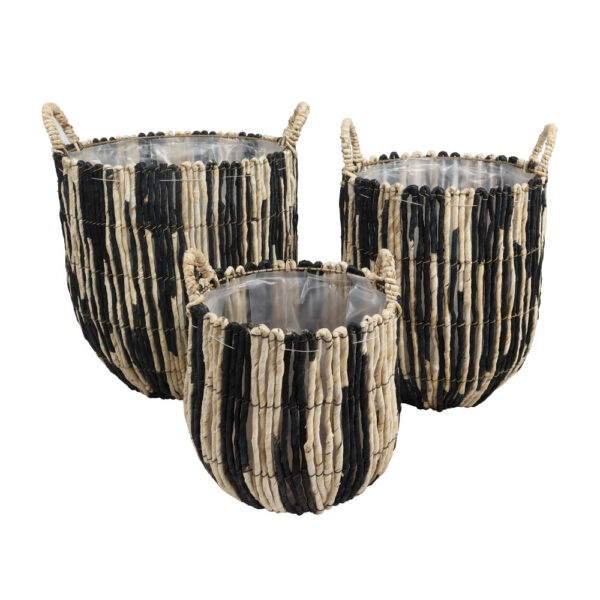 THEROS ΚΑΛΑΘΙ SET 3ΤΜΧ 38x38x40cm ΦΥΛΛΑ ΚΑΛΑΜΠΟΚΙΟΥ ΦΥΣΙΚΟ ΜΑΥΡΟ 031536 - Image 2