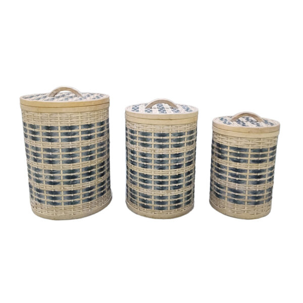 TELENDOS ΚΑΛΑΘΙ ΜΕ ΚΑΠΑΚΙ SET 3ΤΜΧ 36x36x52cm ΞΥΛΟ ΕΛΑΤΟΥ WHITE WASHED ΜΠΛΕ ΥΦΑΣΜΑ 032049 - Image 2