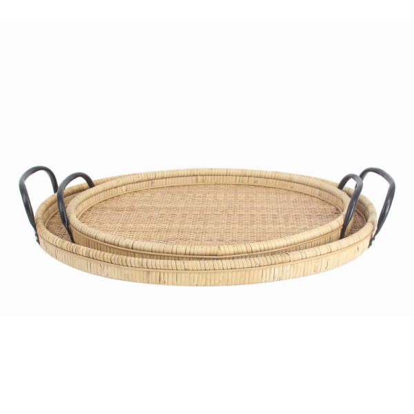 KAMIRA ΔΙΣΚΟΣ 62x39x10cm RATTAN ΦΥΣΙΚΟ ΜΑΥΡΟ PLYWOOD 032079 - Image 2