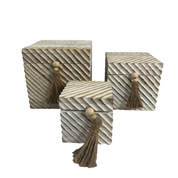 SENGO ΚΟΥΤΙ ΑΠΟΘΗΚΕΥΣΗΣ ΣΕΤ 3ΤΜΧ 22x22x20cm ΞΥΛΟ ΦΥΣΙΚΟ ΛΕΥΚΟ 032572 - Image 2