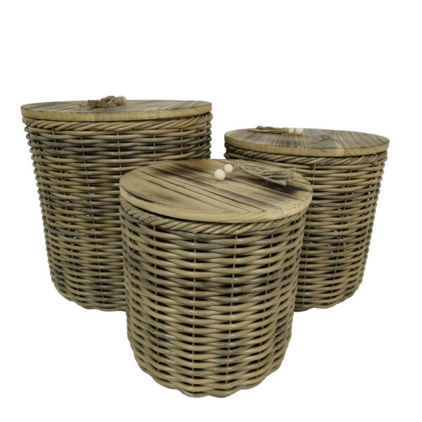 KEGAN ΚΟΥΤΙ ΑΠΟΘΗΚΕΥΣΗΣ ΣΕΤ 3ΤΜΧ 41x41x42cm ΞΥΛΟ ΚΑΦΕ RATTAN 032618 - Image 2