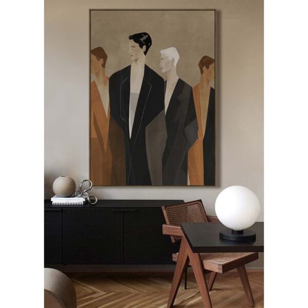 HUMAN FLOW ΠΙΝΑΚΑΣ ΔΙΑΚΟΣΜΗΤΙΚΟΣ ΜΕ ΚΟΡΝΙΖΑ 80x120x4cm ΚΑΜΒΑΣ ΚΑΦΕ ΜΠΕΖ PP ΜΑΥΡΟ 033077 - Image 4