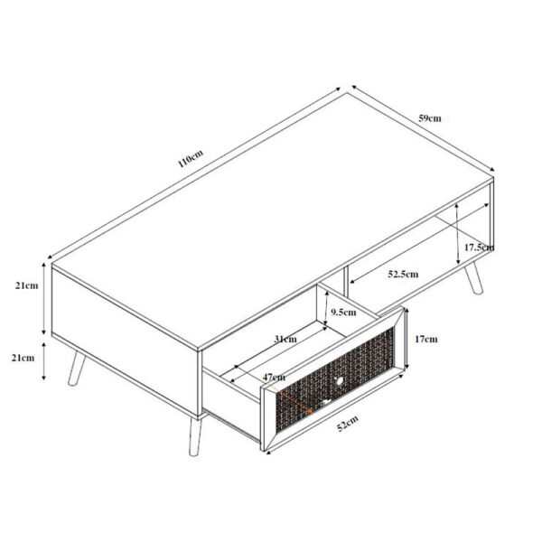 AMMOS COFFEE TABLE 1ΣΥΡΤΑΡΙ ΦΥΣΙΚΟ ΜΕ RATTAN 110x59x41.4cm 04-0489 - Image 8