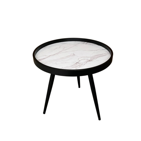 MARM SIDE TABLE ΛΕΥΚΟ ΜΕ PATTERN ΜΑΥΡΟ 49.5x49.5x52 04-0700 - Image 3